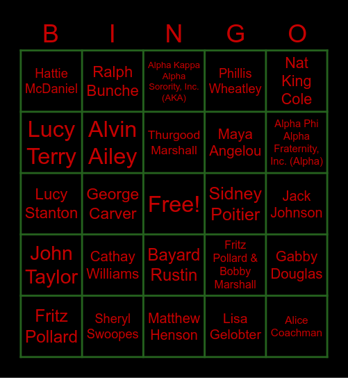 Black History Bingo Card