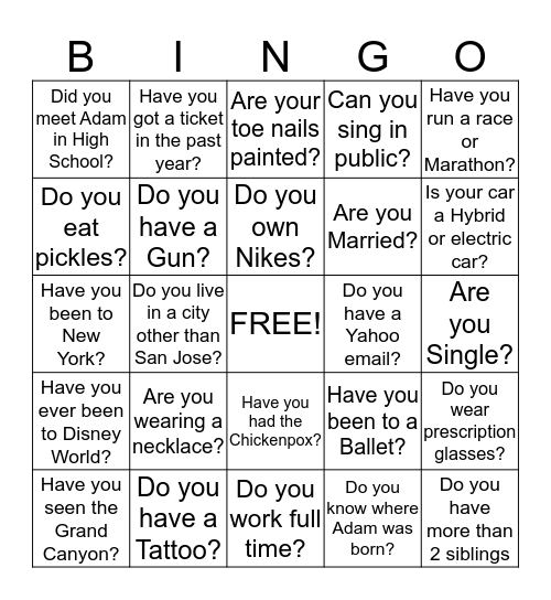 Adams Backyard Bingo Card