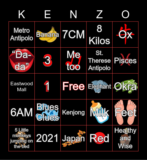 Kenzo’s 1st Birthday Bingo Card