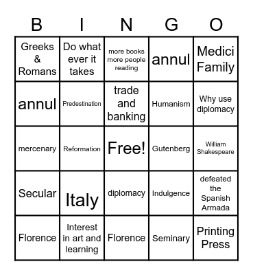 Ren & Ref Bingo Card