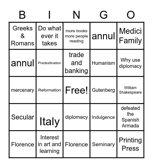 Ren & Ref Bingo Card