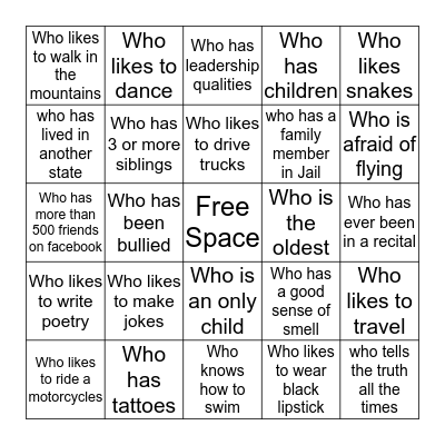 Getting to know each other Bingo Card
