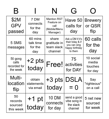 Friday Bingo Card
