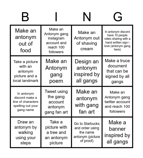 Antonym Challenges Bingo Card