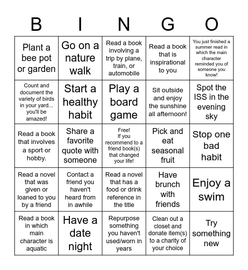Forrest Heels Book Club Summer Fun '22 Bingo Card