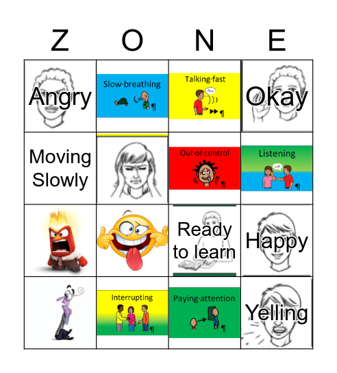 The Zones of Regulation Bingo Card