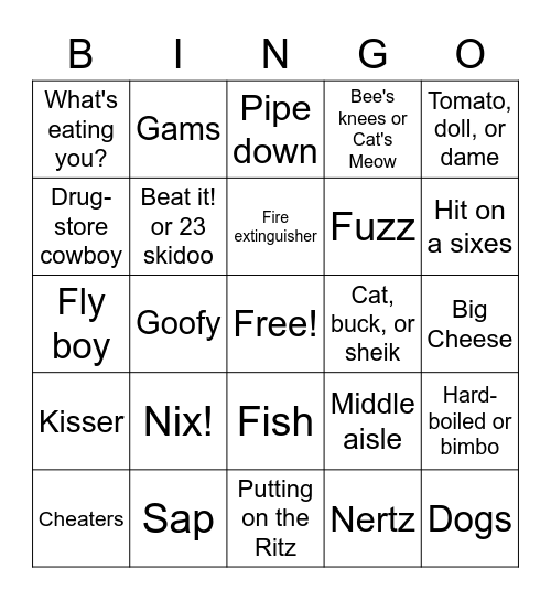 Roaring 20's Slang Bingo Card