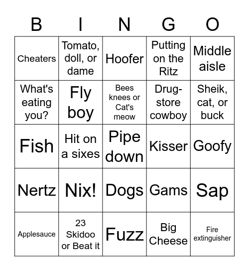 Roaring 20's Slang Bingo Card