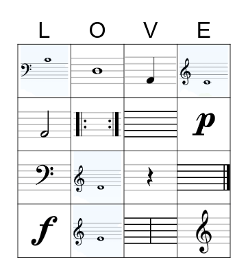 Basic Music Notation Bingo Card
