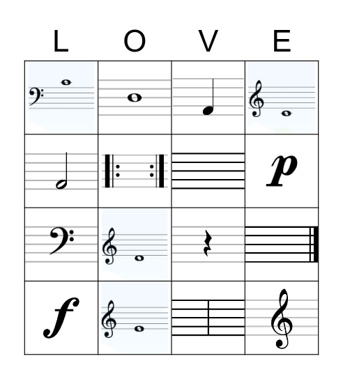 Basic Music Notation Bingo Card