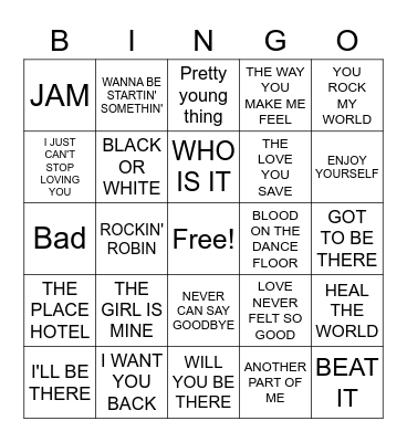 MICHAEL JACKSON Bingo Card