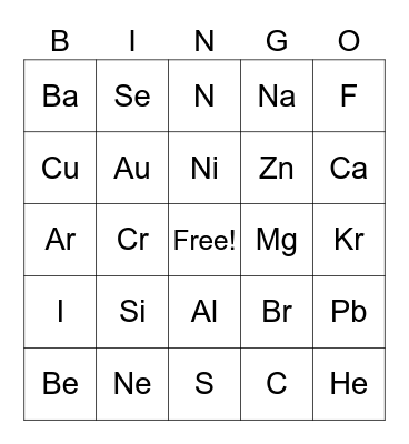 PERIODIC TABLE Bingo Card