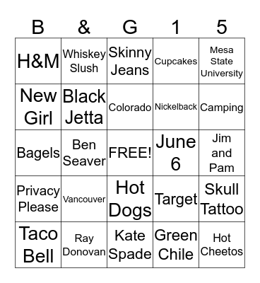 Beth & Grant 2015 Bingo Card
