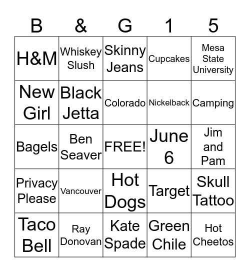 Beth & Grant 2015 Bingo Card