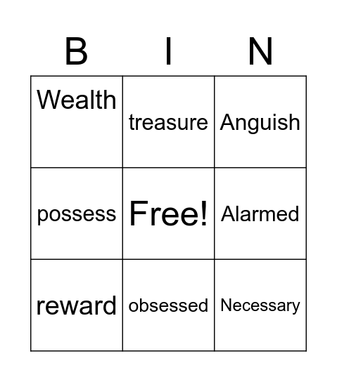 Vocabulary Bingo Card