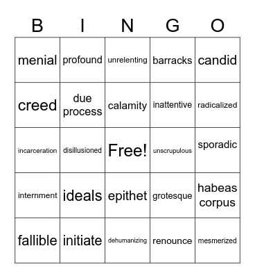 They Called Us Enemy Bingo Card