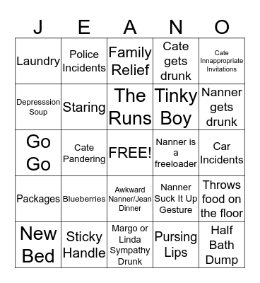 Jeano Bingo Card