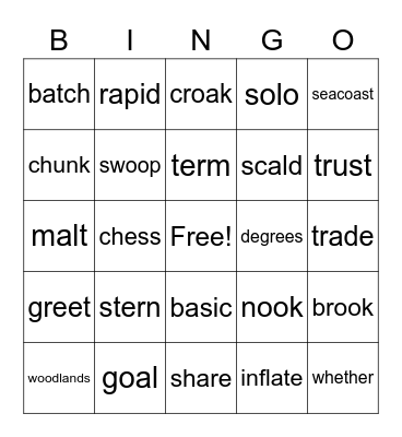 Vocabulary Bingo Card