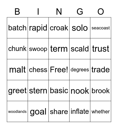 Vocabulary Bingo Card