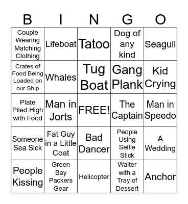 Cruise Ship Bingo Card