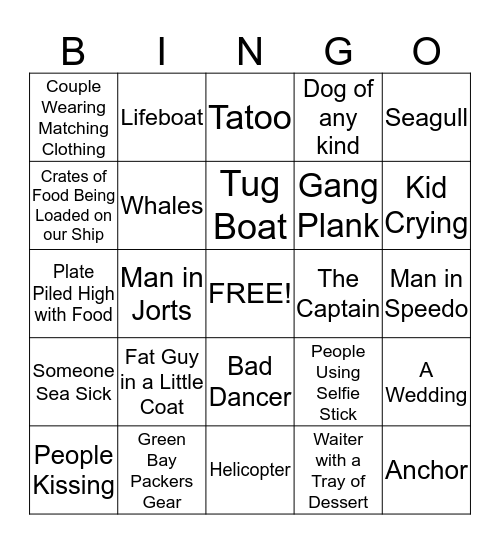 Cruise Ship Bingo Card