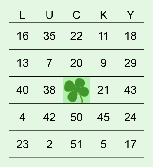 St. Patty's Day Bingo Card