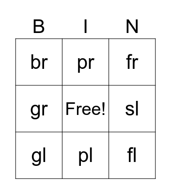 l and r blend Bingo Card