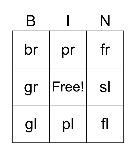 l and r blend Bingo Card