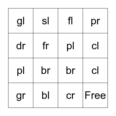 l, r Blend Bingo Card