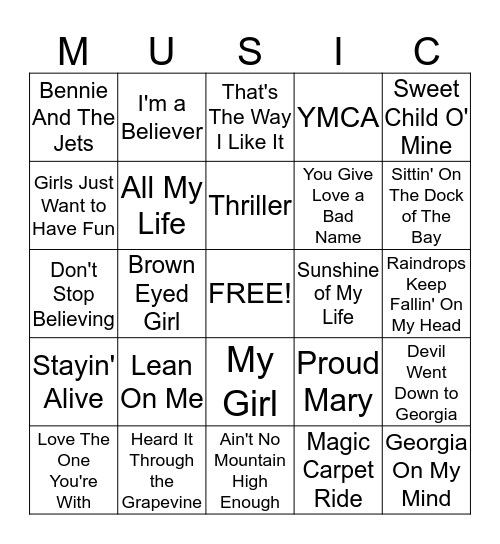 MUSIC BINGO Card