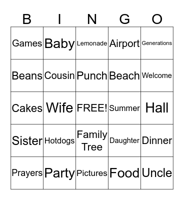 Daniel - Hall Family Reunion "2015" Bingo Card