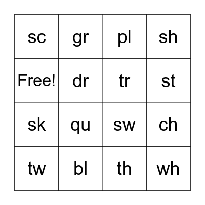 consonant Digraphs and Blends with final e Bingo Card