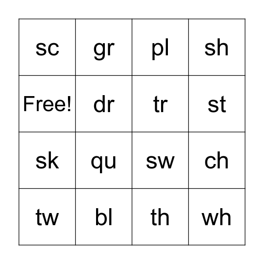 consonant Digraphs and Blends with final e Bingo Card