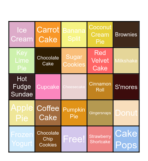 Desserts Bingo Card