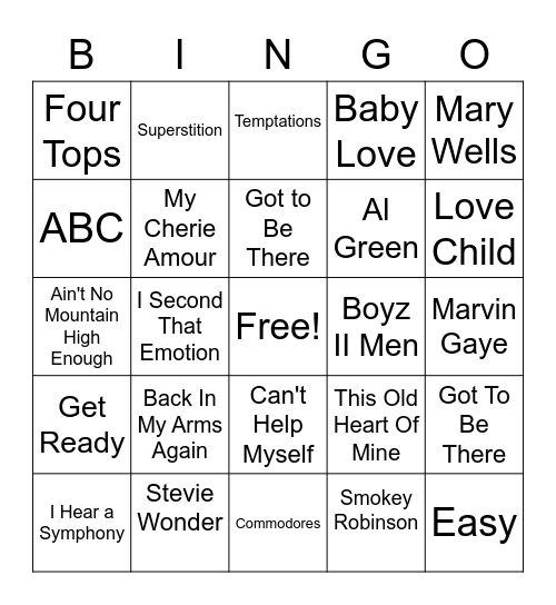 Motown Bingo Card
