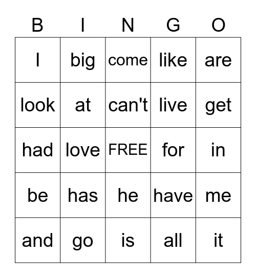 1G Power Words 1 Bingo Card