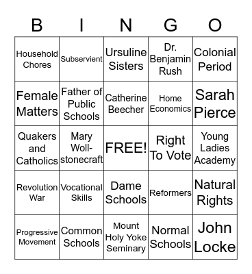 The History Of Women In Education Bingo Card