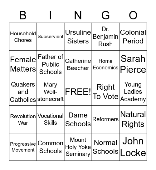 The History Of Women In Education Bingo Card