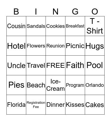 Daniel Hall Family Reunion "2015" Bingo Card