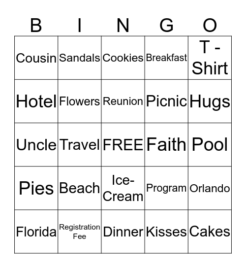 Daniel Hall Family Reunion "2015" Bingo Card