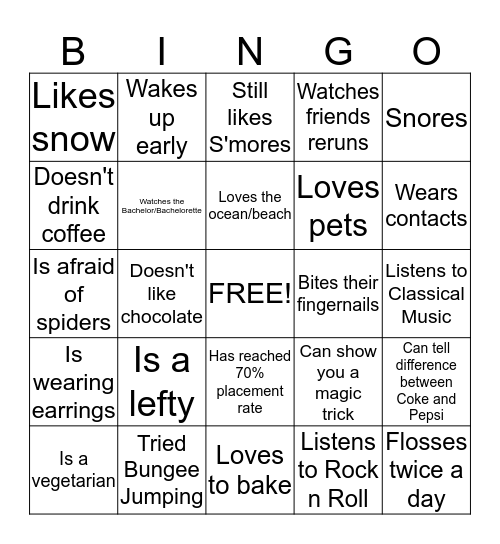 Career Services Bingo! Bingo Card