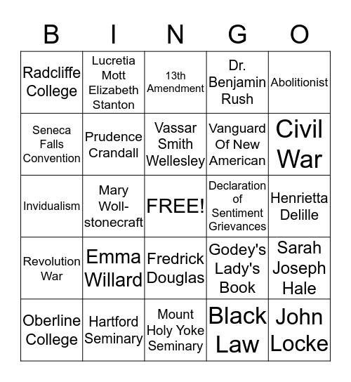 The History Of Women In Education Bingo Card