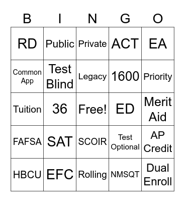 College Bingo Card