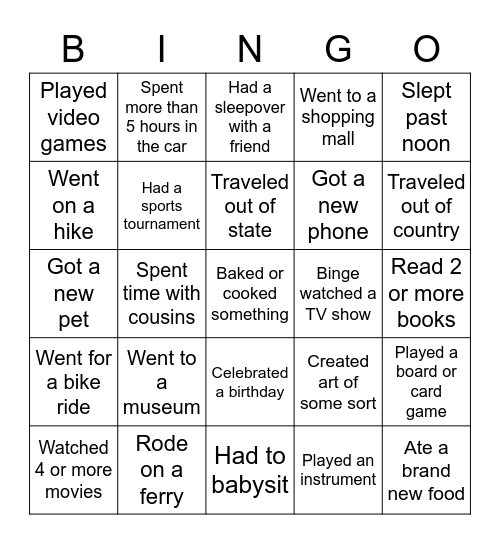 Find someone who ___ over break Bingo Card