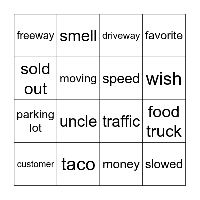 Paco's Tacos Bingo Card