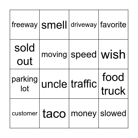 Paco's Tacos Bingo Card