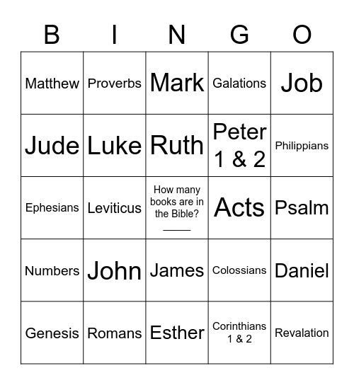 Books of the Bible Bingo Card