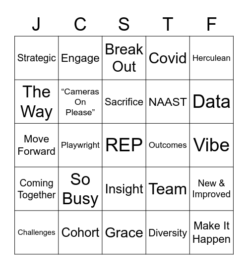 All School Meeting Bingo Card