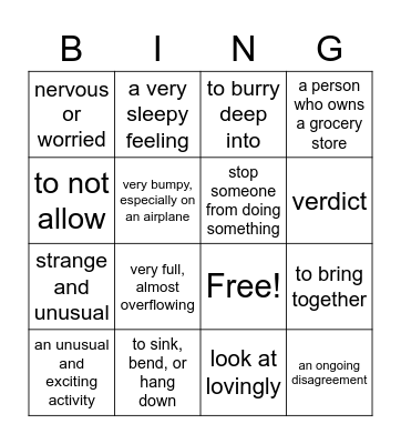 Vocabulary Bingo Card