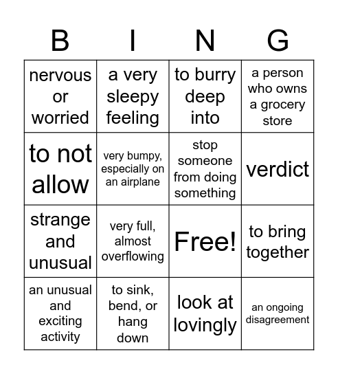 Vocabulary Bingo Card